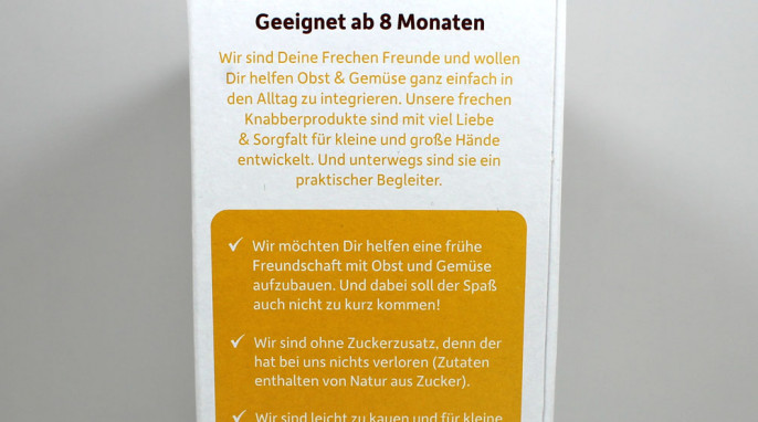 Werbung, Erdbär Freche Freunde Knusperschnitte Banane & Kürbis