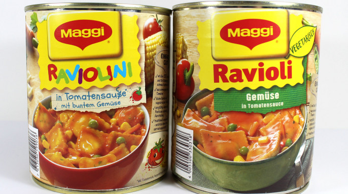 Maggi Raviolini in Tomatensauce mit buntem Gemüse und Maggi Ravioli Gemüse in Tomatensauce