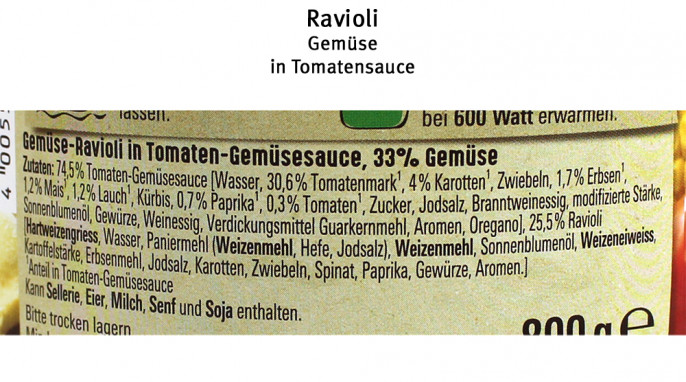 Zutaten, Maggi Raviolini in Tomatensauce mit buntem Gemüse und Maggi 