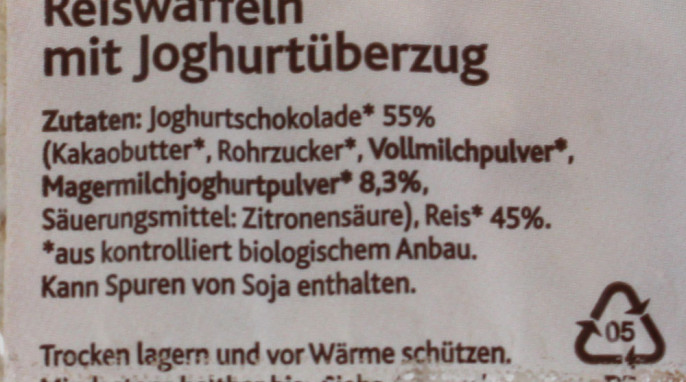 Zutaten, ener Bio Joghurt-Reiswaffeln