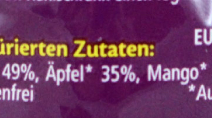 Zutaten, Hipp Früchte-Spaß Mango-Maracuja in Birne-Apfel