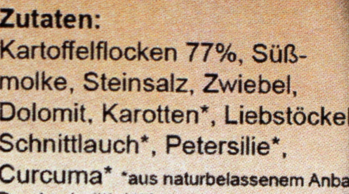 Zutaten, Raso Naturprodukte Kartoffelsuppe