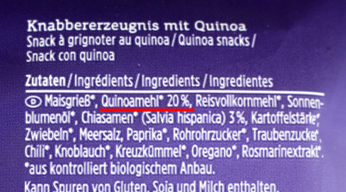 Zutaten, Davert Quinoa Chips Wild Paprika