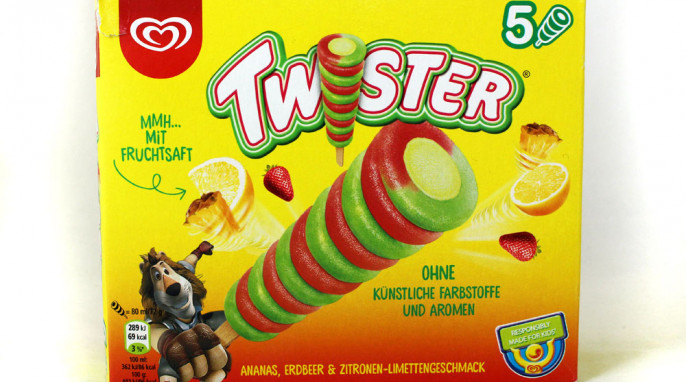 Langnese Twister– Ananas, Erdbeer und Zitronen-Limettengeschmack
