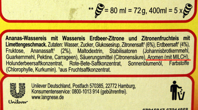 Zutaten, Langnese Twister Ananas, Erdbeer und Zitronen-Limettengeschmack