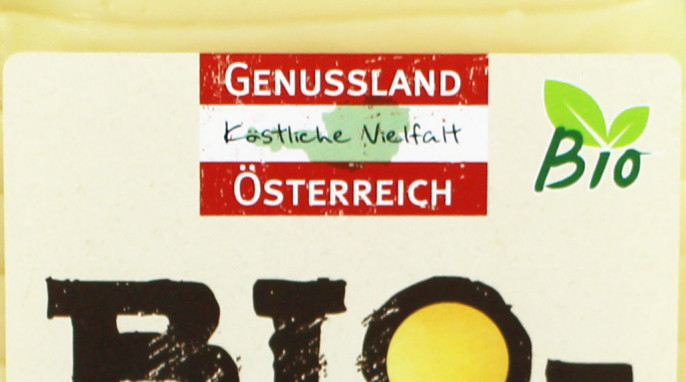 Bio-Edamer Käse in Scheiben geschnitten, Label Herkunft