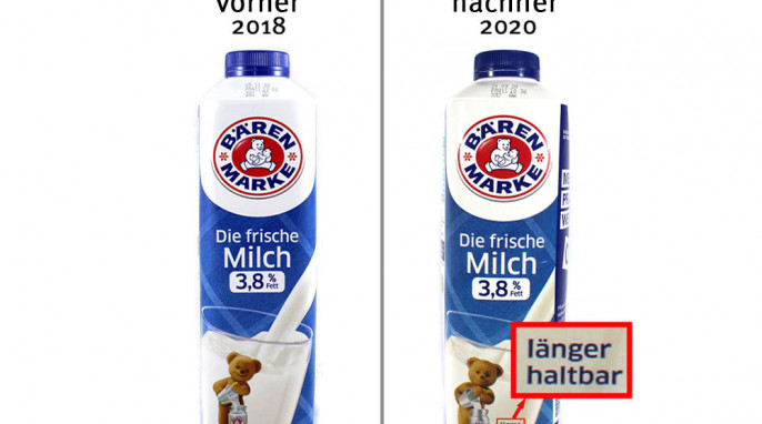 alt: Bärenmarke Die frische Milch 3, 8 %, 2018; neu: 2020