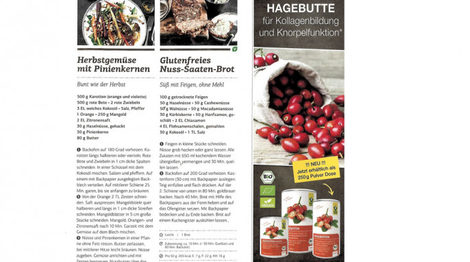 Anzeige „Raab Vitalfood Hagebutte“, Zeitschrift Schrot & Korn“ 10/2019, Seite 21