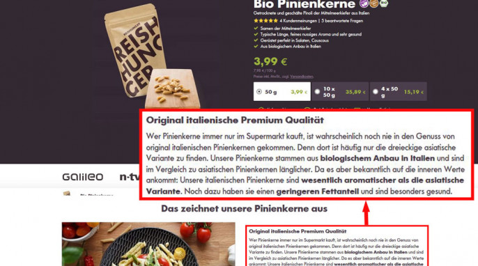 Angebot Bio-Pinienkerne, reishunger.de, 06.05.2020