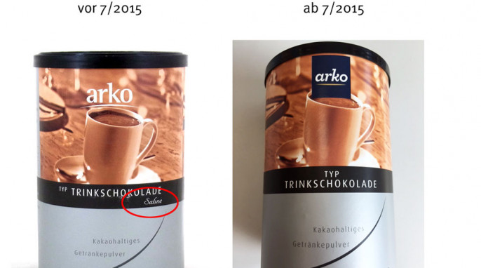 alt: arko Typ Trinkschokolade Sahne, vor Juli 2015, neu: arko Typ Trinkschokolade, ab Juli 2015  