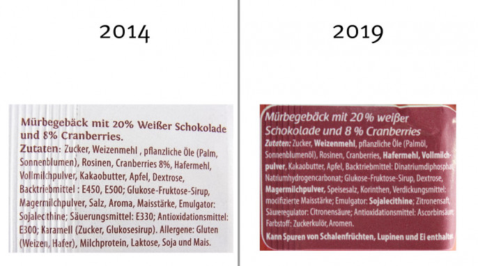 Zutaten, Choco Bistro White Chocolate & Cranberry Cookies, 2014 und 2019