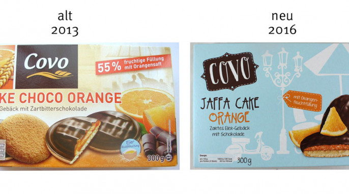 alt: Covo Cake Choco Orange, 2013; neu: Covo Cake Choco Orange, 2016