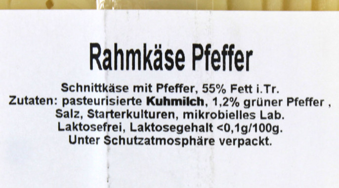 Zutaten, Rahmkäse Pfeffer, in Scheiben