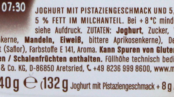 Zutaten, Müller Joghurt mit der Ecke Venezia Typ Pistazien-Joghurt 
