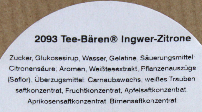 Zutaten, Tee-Bären Ingwer-Zitrone