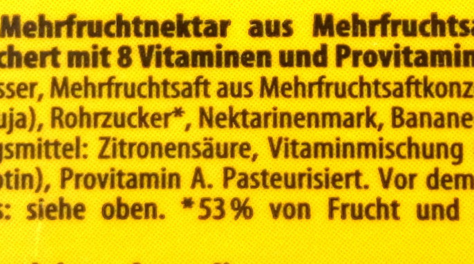 Zutaten, Pfanner Multivitamin Nektar