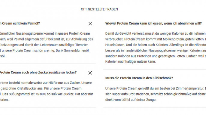 „Oft gestellte Fragen“, foodspring Protein Cream Haselnuss, foodspring.de 07.03.2019 