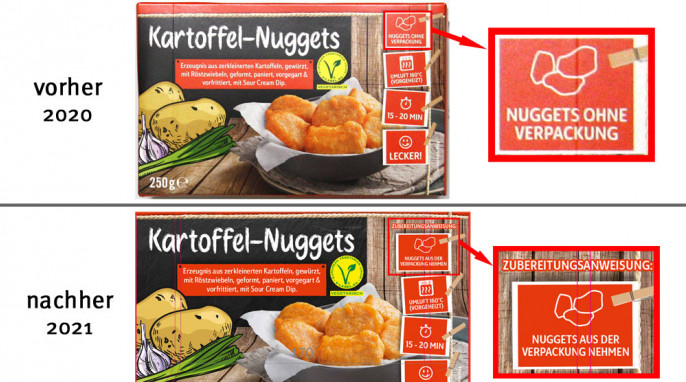 alt: Vefo Nuggets, Beispiel Sorte Kartoffel-Nuggets, vor 2021; neu: ab 2021