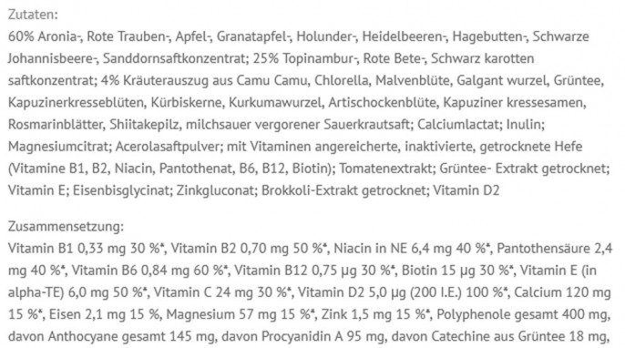 Zutaten + Nährwerte, Dr. Wolz Vitalkomplex, 24.02.2021