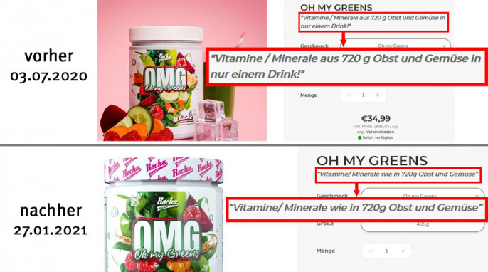 alt: OMG Oh my greens, auf rockanutrition.de, 03.07.2020; neu: 27.01.2021