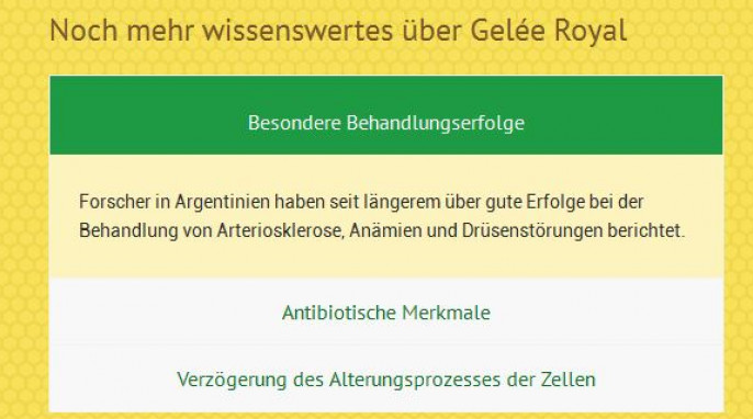 Gelée Royale, Behandlungserfolge, allgaeuer-wanderimkerei.de, Screenshot 28.01.2016