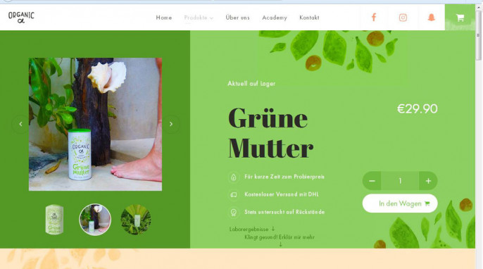 Angebot Honest Nutrition Organic alpha Grüne Mutter auf organicalpha.com, Screenshot 18.11.2016