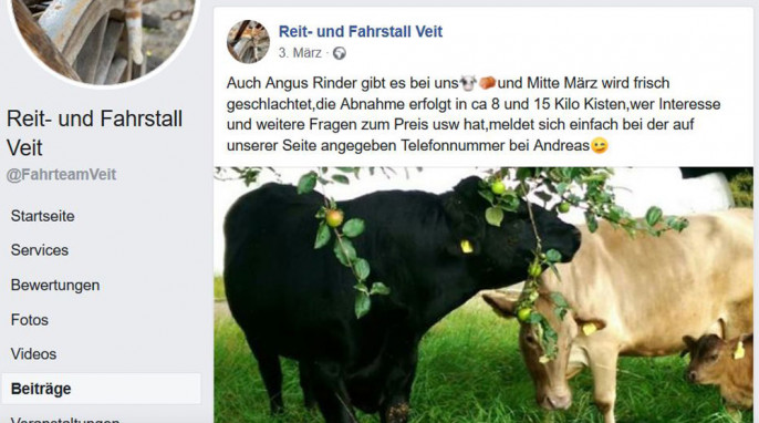 Werbung, Angus Rindfleisch, Reit- und Fahrstall Veit auf facebook.com, 27.04.2020