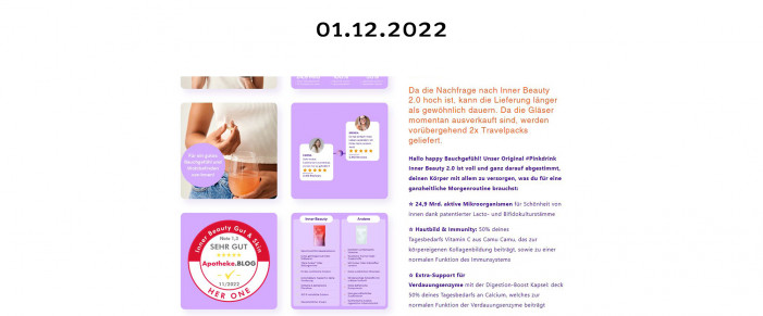 Werbung, Her1 Inner Beauty + Digestion Boost,  her.one/products, 1.12.2022