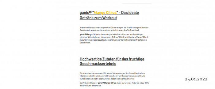 Beschreibung, ganic® Vitamin-Booster Mango Citrus, novado.de, 25.01.2022 
