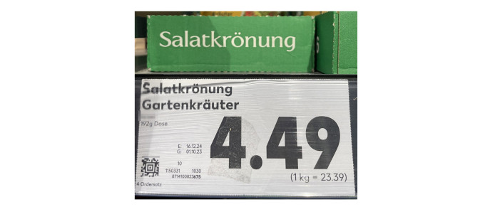 Preisauszeichnung Kaufland, Salatkrönung, 192-Gramm-Dose, 18.12.2024