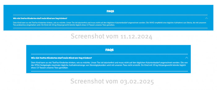 FAQs, Tee-fee.de, 11.12.2024 und 03.02.2025