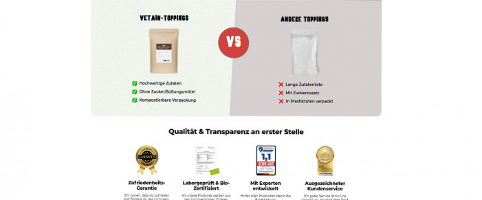 Werbung und Vergleich, Soja Protein Crispies mit Kakao, Vetain.de, 06.02.2025