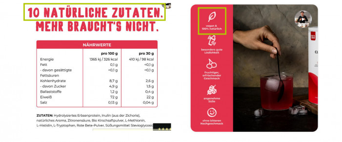 Werbung Clear Protein Cherry Sour, vetain.de, 08.05.2025