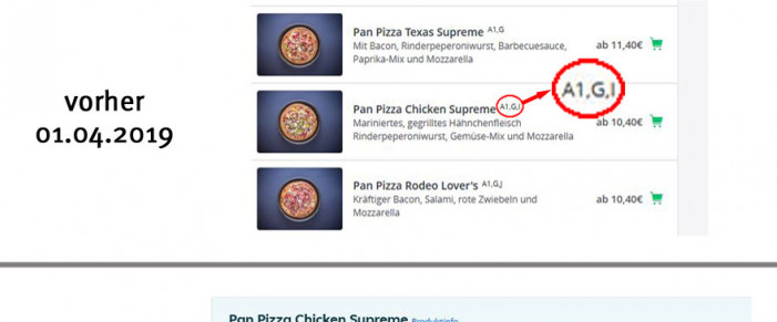 alt: Angebot Pan Pizza Stuttgart, lieferheld.de, 01.04.2019; neu: lieferando.de, 18.11.2020
