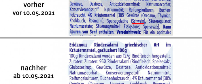 alt: Zutaten, Eridanous Rindersalami im Kräutermantel, vor 10.05.2021; neu: ab 10.05.2021