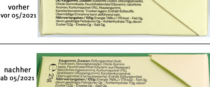 alt: Zutaten, True Gum Ingwer Kurkuma, vor 05/2021; neu: ab 05/2021, Herstellerfoto