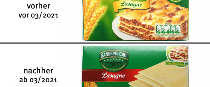 alt: Buitoni Lasagne, vor 03/2021; neu: ab 03/2021