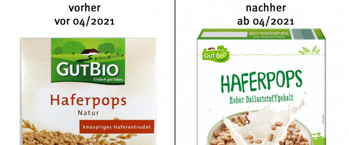 alt: GutBio Haferpops Natur, vor 04/2021; neu: ab 04/2021, GutBio Haferpops, Herstellerfoto