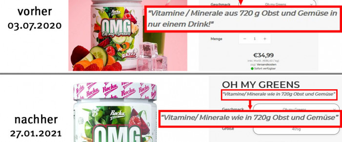 alt: OMG Oh my greens, auf rockanutrition.de, 03.07.2020; neu: 27.01.2021