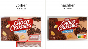 alt: Nestlé Choco Crossies, 2 x 75 Gramm, vor 2022; neu: ab 2022
