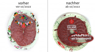 alt: Wiltmann Geflügel-Salami, vor 10/2022; neu: ab 10/2022