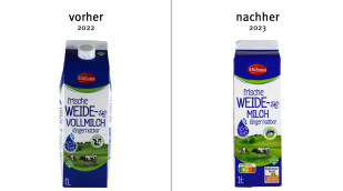 alt: Milbona Frische Weide-Vollmilch, 2022; neu: Milbona Frische Weidemilch, 2023
