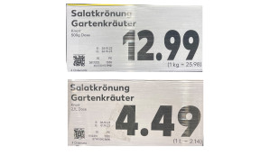 Preisauszeichnung Kaufland, Salatkrönung, 500 Gramm Dose und 2,1 Liter Dose