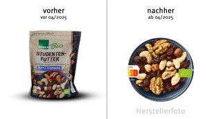 alt: Edeka Bio Studentenfutter, vor 04/2025; neu: ab 04/2025; Herstellerfoto