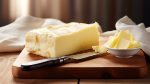 Butter, auf einem Brett angerichtet