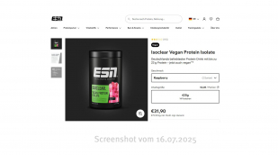 ] Isoclear Vegan Protein Isolate Rasberry Flavor, Esn.com, 16.07.2025