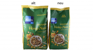 Kölln Knusper Honig-Nuss Hafer Müsli, alt und neu