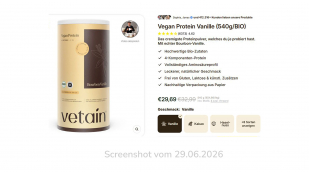 Vegan Protein Vanille, vetain.de, 29.06.2026 [