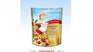 Farmer`s Snack Studentenfutter Pina Colada auf farmers-snack.net, Januar 2017 