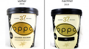 alt: Oppo Gesunde Eiscreme Madagassische Vanille, 2018; neu: Oppo Eis, 2019